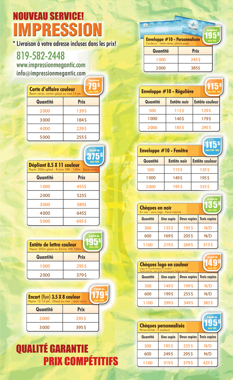 Liste de prix